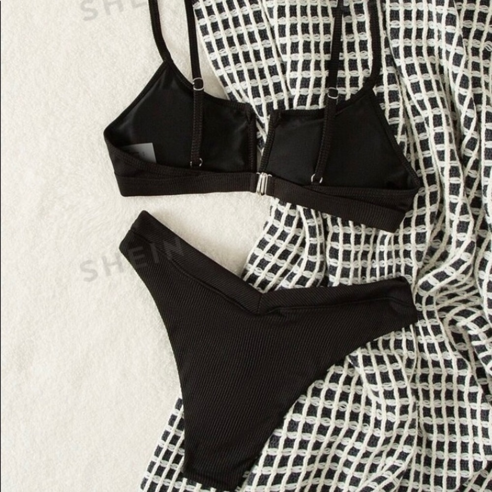 Black Shein Swimsuit Small Ribbed
